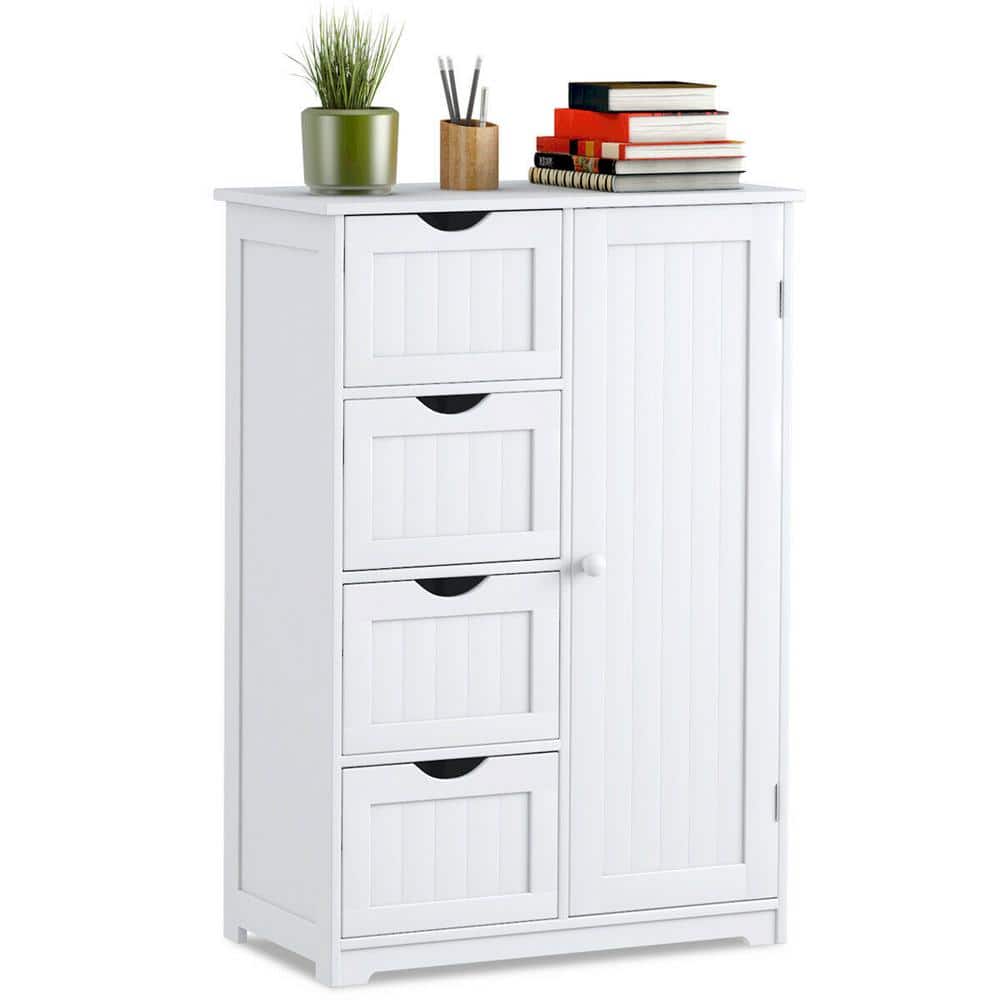 White MDF Bathroom Cabinet with Adjustable Shelving and Drawers