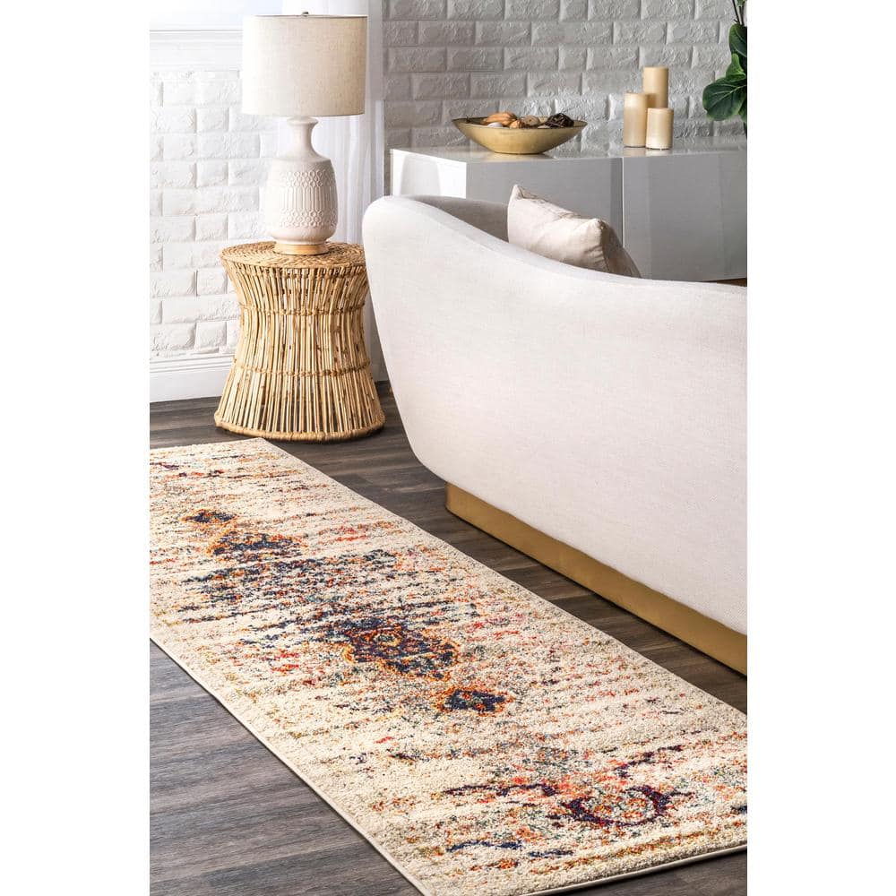 Sarita Beige Synthetic Rectangular Runner Rug 2'6" x 10'