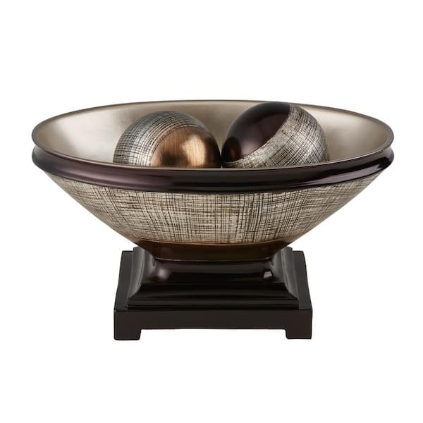 OK LIGHTING Silver, Copper, And Bronze Polyresin Naomi Decorative Bowl With Spheres