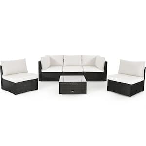 6-Piece Rattan Outdoor Sectional Sofa Set Patio Furniture Set with White Cushions