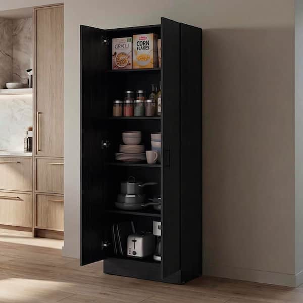 Thommy Black Multystorage Pantry Cabinet – Modern 5-Shelf Storage Organizer Bookcase