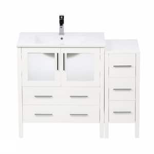 Torino 42 in. Vanity in White with Ceramic Vanity Top in White with White Basin and Mirror