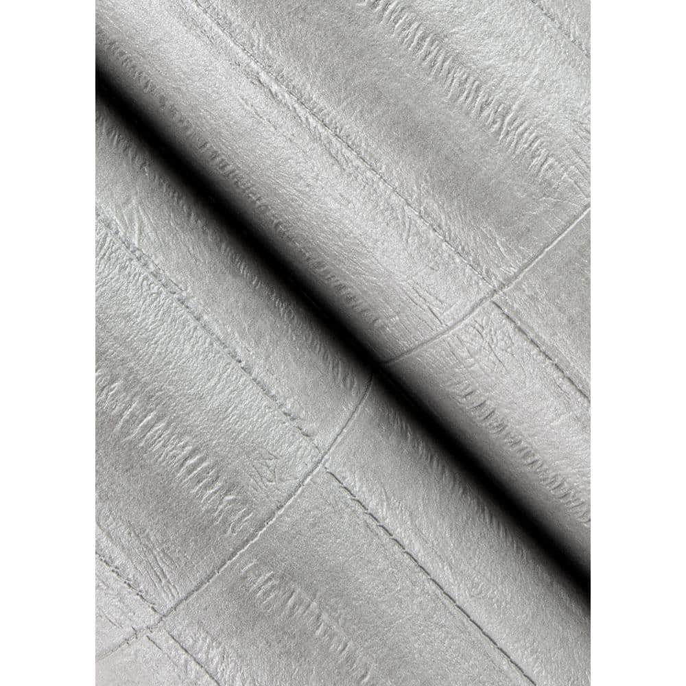 Dermot Silver Horizontal Stripe Leather Wallpaper