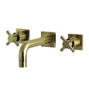 Concord 2-Handle Wall-Mount Bathroom Faucets in Antique Brass