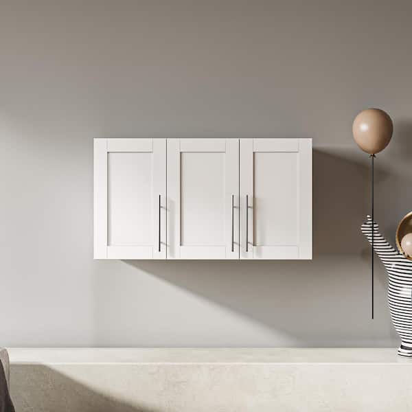 35.43 in. W x 19.69 in. H White Wood Surface Mount Medicine Cabinet without Mirror, Wall Cabinet with Adjustable Shelf