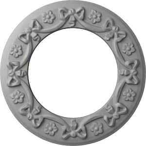 12-1/4" x 7-1/2" I.D. x 7/8" Ribbon with Bow Urethane Ceiling Medallion (Fits Canopies upto 7-1/2"), Primed White