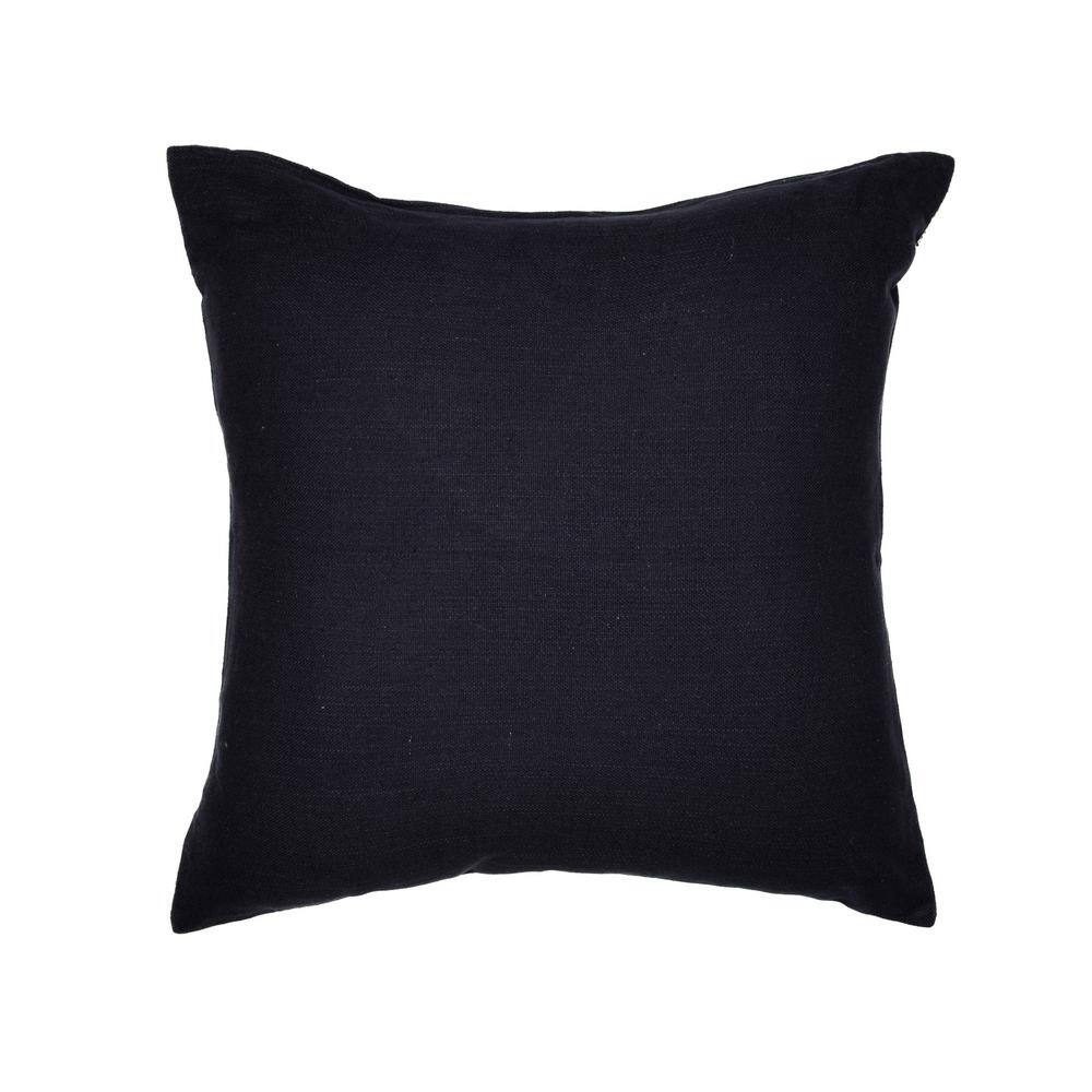Blue Ivory Beige Embroidered Cotton Blend Square Throw Pillow