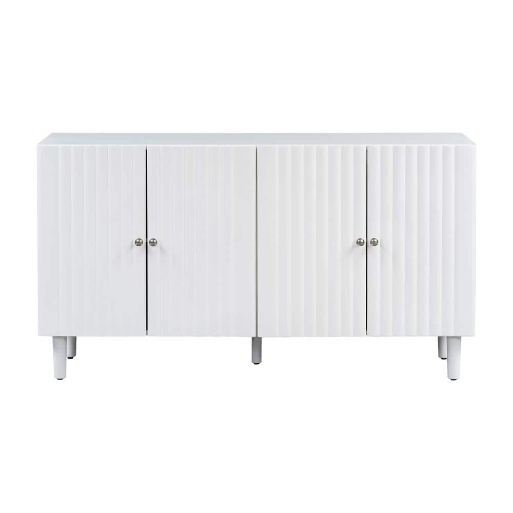 58.1 in. W x 16.6 in. D x 32.1 in. H White Linen Cabinet with Wavy Pattern 