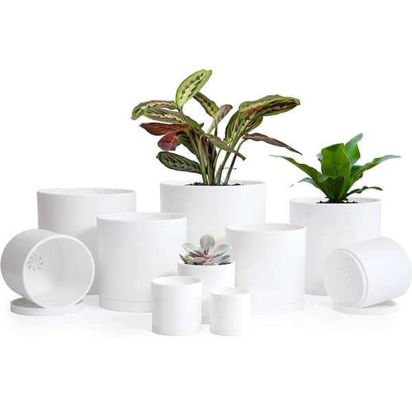 ITOPFOX Modern 6.5 in. L x 6.5 in. W x 6.5 in. H Matte White Plastic Round Indoor Planter (10-Pack)