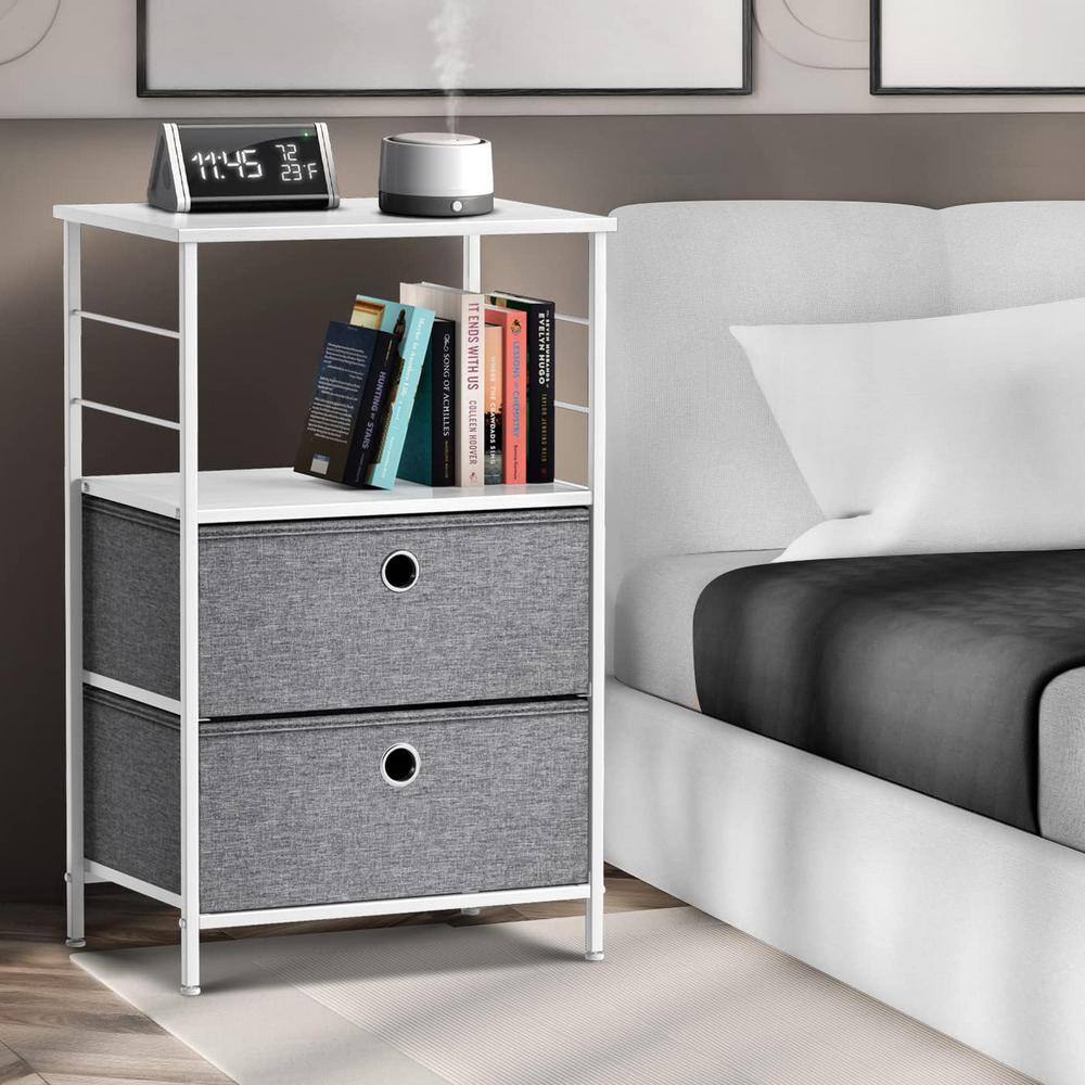 Sorbus White 34" Steel Frame Nursery Nightstand with Fabric Drawers