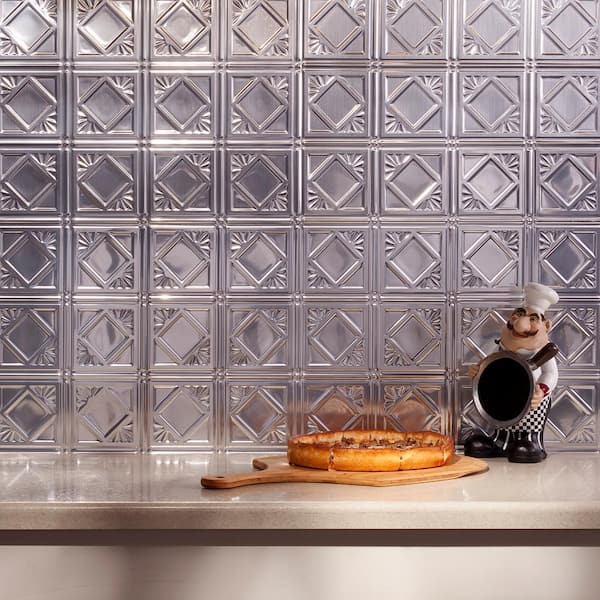 18 in. x 24 in. Traditional # 4 Vinyl Backsplash Panel in Brushed Aluminum (Pack of 5)