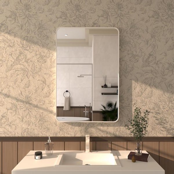 Hermitage Bath Zyphi 24 in. W x 36 in. H Rectangular Framed Wall Bathroom Vanity Mirror in Brushed Nickel
