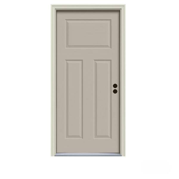 JELD-WEN 32 in. x 80 in. 3-Panel Craftsman Desert Sand Painted Steel Prehung Left-Hand Inswing Front Door w/Brickmould