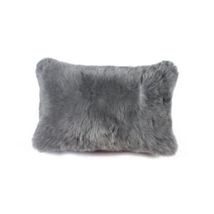 New Zealand Sheepskin Gray Solid 12 in. x 20 in. Throw Pillow