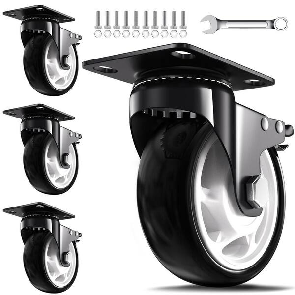 5 in. Black Casters Set of 4, Silent Industrial Casters Load 2600 lb. Swivel Casters for Furniture and Cart Wheels