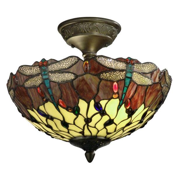 Springdale Lighting Dragonfly 2-Light Antique Bronze Ceiling Semi-Flush Mount Light