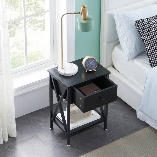 VECELO Tall Nightstand, Bedside Table with 1 Drawers and Storage Shelf,  Industrial Telephone End Table For Small Space, Black KHD-HD-NS13-BLK - The  Home Depot