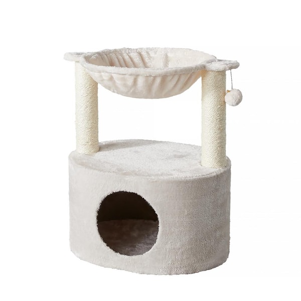 Two By Two Holly Cat Tree with Condo and Hammock Cream 09