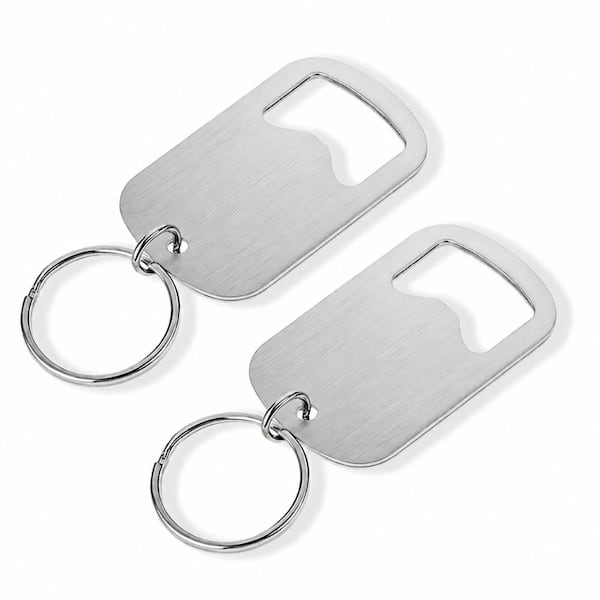 Silver Stainless Steel Flat Mini Bottle Opener Keychain for Beer Soda Cans Pocket Carry (Set of 2)