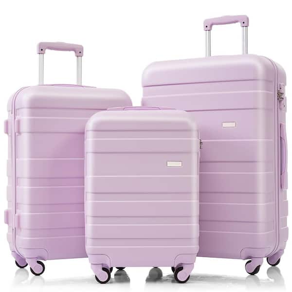 Lightweight Durable 3-Piece Purple ABS Hardshell Spinner Luggage Set with TSA Lock