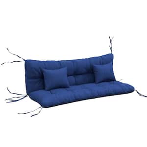 4-Piece Swing Cushion Set Outdoor Tufted Bench Replacement Cushion and 2 Throw Pillow Set with Backrest Navy Blue