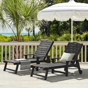 Hampton Black Patio Plastic Outdoor Chaise Lounge Chair with Adjustable Backrest Pool Lounge Chair and Wheels Set of 2