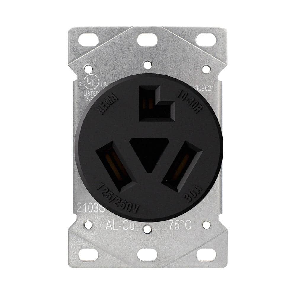 30 Amp 125/250V, NEMA 10-30R Flush Mount Power Outlet, Single Straight Blade Range and Dryer Outlet Non-Grounding Black price history on PriceWatchPro