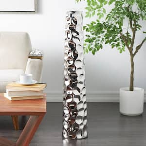 39 in. Silver Geometric Bubble Ceramic Decorative Vase with Concaved Circles