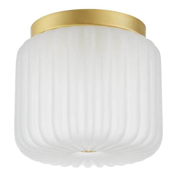 Home Decorators Collection Caroline 1-Light Aged Brass Flush Mount with Frosted Glass