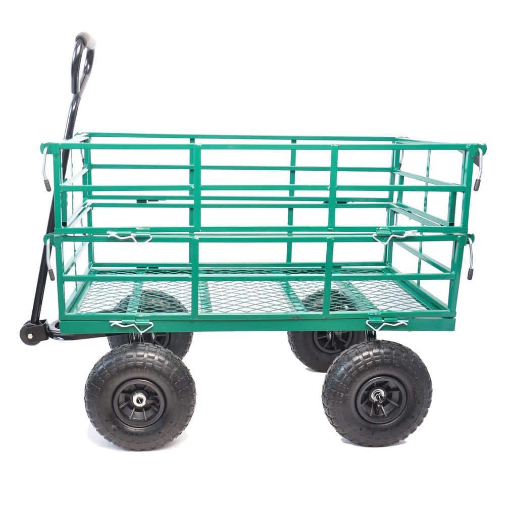 Green Heavy-Duty Metal Utility Wagon with Pneumatic Tires