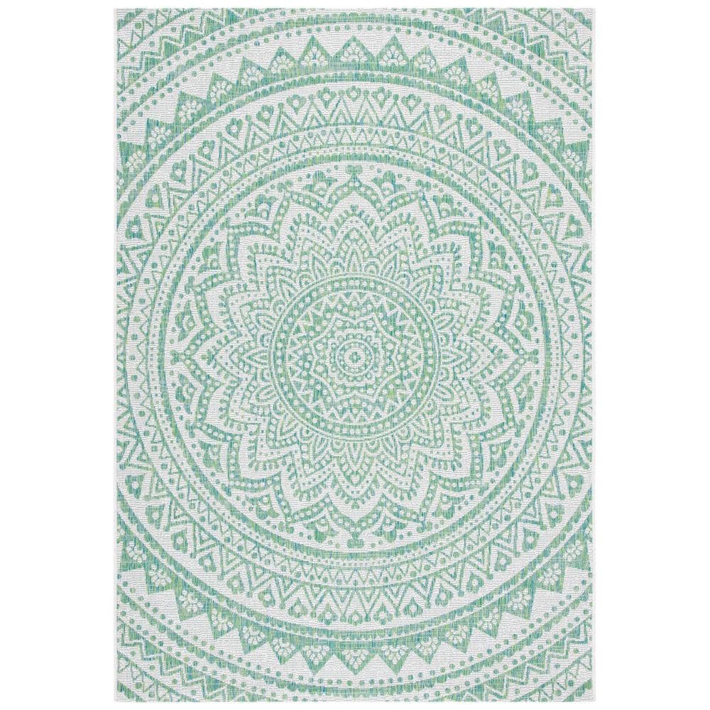 Ivory and Green Medallion 8' x 10' Synthetic Area Rug