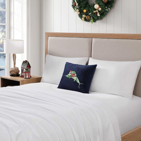 Holiday Marlin 1-Piece Navy Blue Velvet 15 in. x 20 in. Decorative Pillow