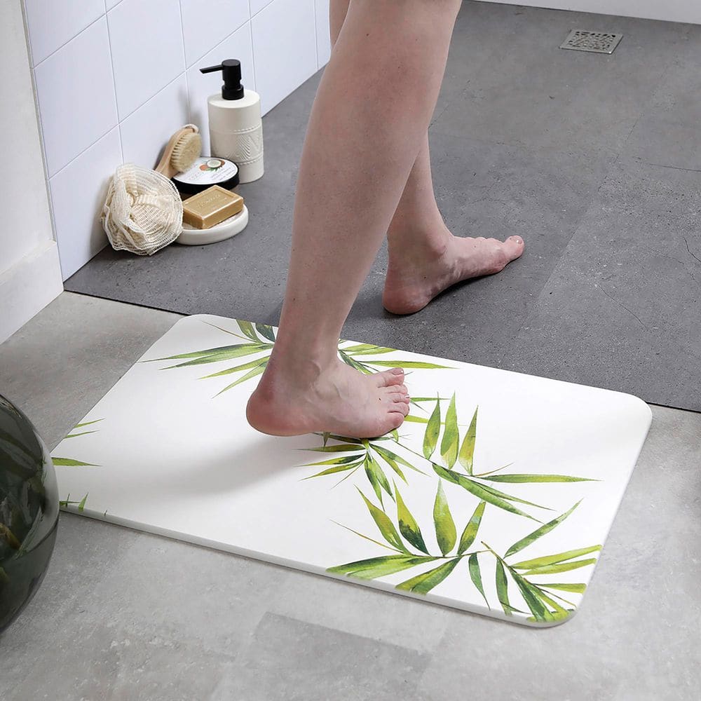 Diatomite Quick-Dry 16 in. W x 24 in. L White and Green Bamboo Leaves Diatomaceous Earth Rectangle Bath Mat price history on PriceWatchPro
