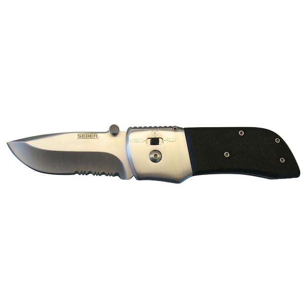 Seber 4.5 in. Serrated Drop Point Satin Ratcheting Knife