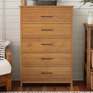 Kellie 5 Drawer Amber Walnut Chest of Drawer (47.1 in. H x 31.5 in. W x 15.7 in. D)