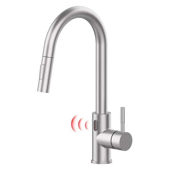 PERLIRIA INC Modern Touchless Single Handle Pull Down Sprayer Kitchen Faucet with Power CLean Sensor Faucet in Brushed Nickel