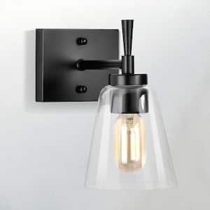 Briarwood 1-Light Matte Black Indoor Wall Sconce with Clear Cone Glass Shade