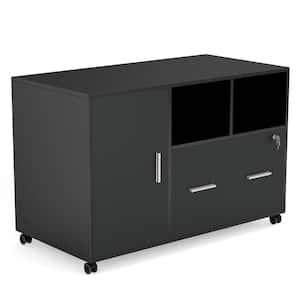 Atencio Black Mobile File-Cabinet with Lock and Drawer