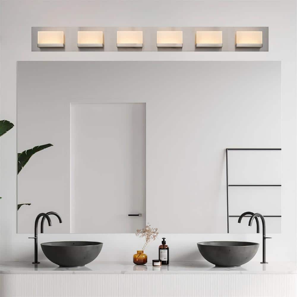 Everett 48" Brushed Nickel LED Bathroom Vanity Light with Frosted Acrylic Shade