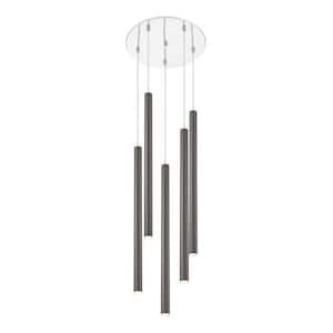 Forest 5-Watt 5-Light Integrated LED Chrome Shaded Chandelier with Pearl Black Steel Shade