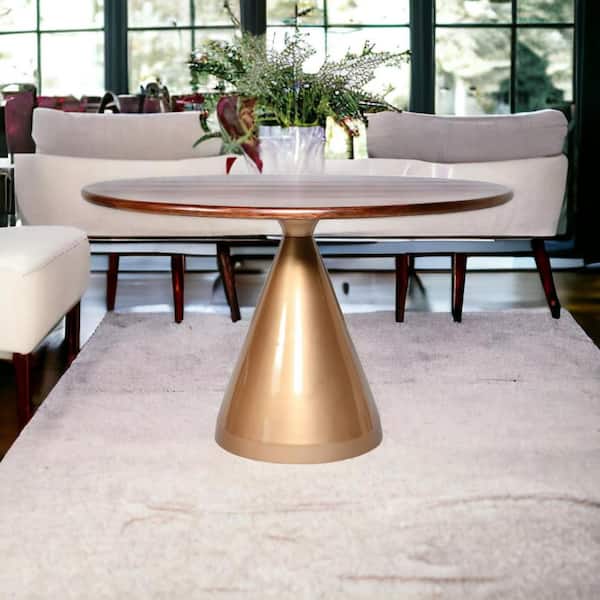 HomeRoots Brown Wood 48 in. Pedestal Dining Table Seats 4