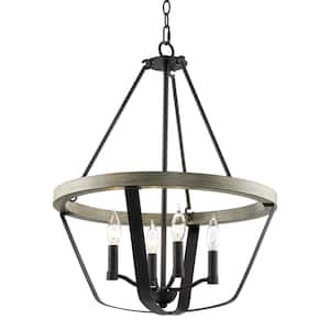 Bridgeport 60-Watt 4-Light Coarse Black Farmhouse Pendant Light, No Bulb Included