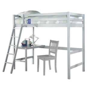 Caspian Twin Loft Bed with Chair and Hutch, Gray