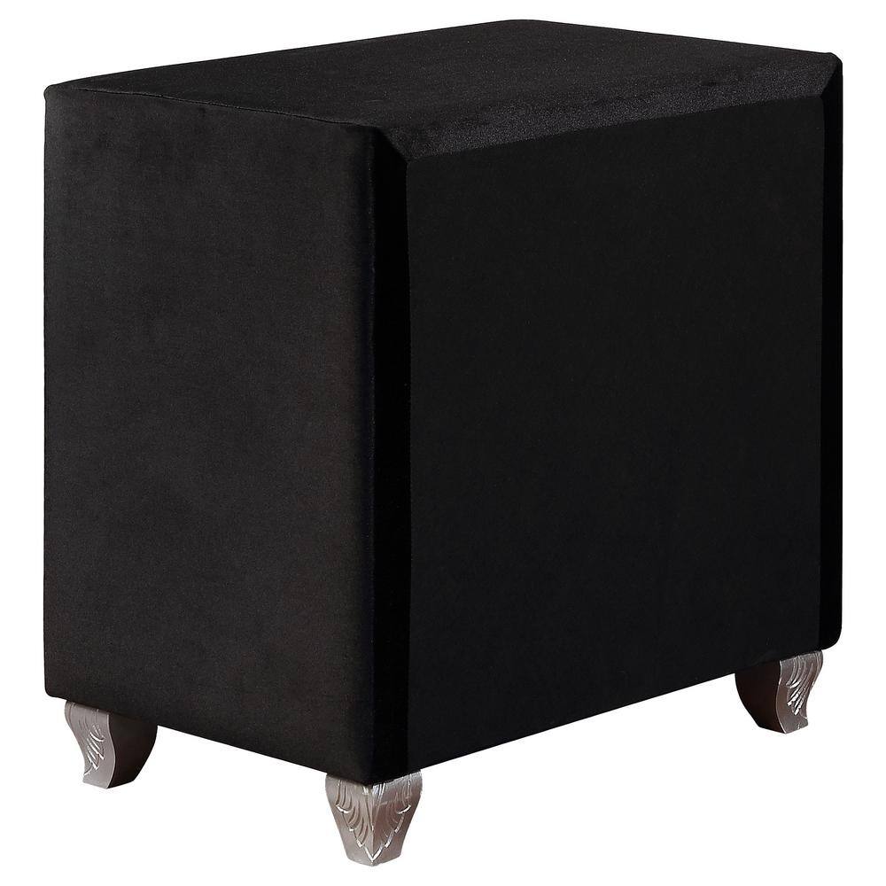 Deanna Black Velvet 2-Drawer Nightstand with Crystal Knobs