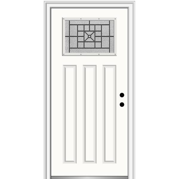 MMI Door 36 in. x 80 in. Courtyard Left-Hand 1-Lite Decorative Craftsman 3-Panel Painted Fiberglass Smooth Prehung Front Door