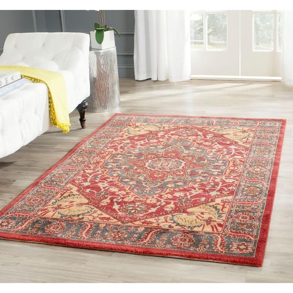 Mahal Navy/Red 4 ft. x 6 ft. Border Medallion Area Rug