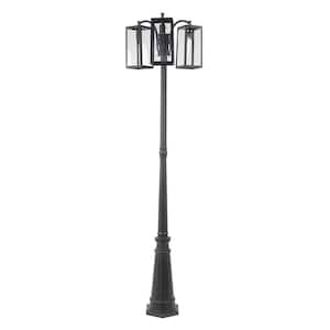 3-Light Black Cast Aluminum Hardwired Outdoor Weather Resistant Post Light Set with No Bulbs Included