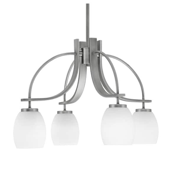 Unbranded Olympia 15.25 in. 4-Light Graphite Downlight Chandelier White Linen Glass Shade