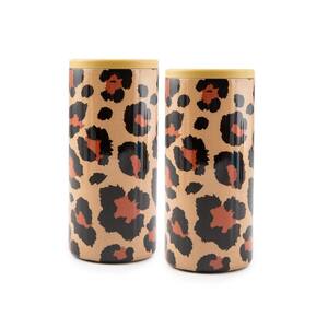 Leopard Print Insulated Stainless Steel Slim Can Coolers (Set of 2)