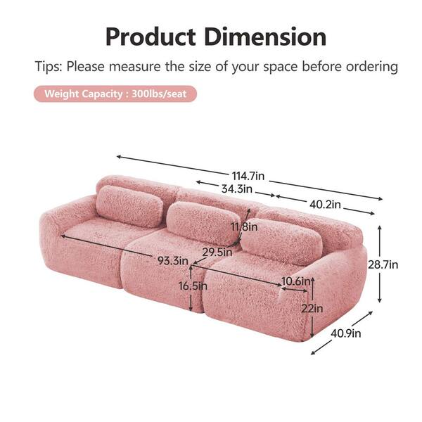 Homy Casa 114.7 in. 3-Seat Plush Microfiber Modular Sectional Sofa